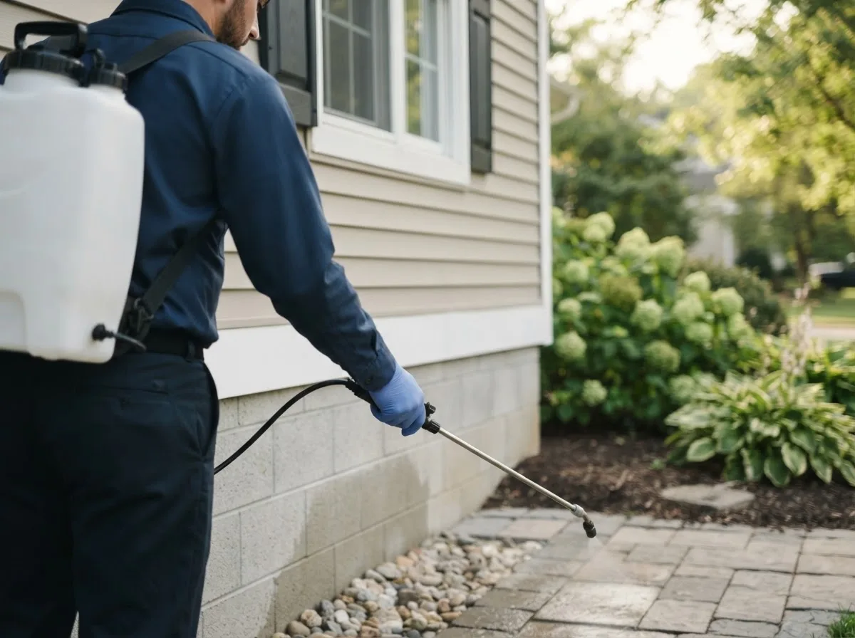 Pest control technician inspecting a home in Lakeville, CT